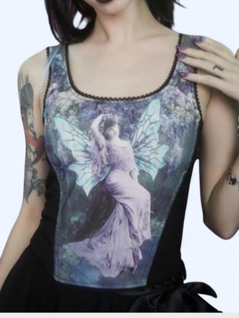 Dolls Kill Lavender Fairy Graphic Tank Top with Black Panels